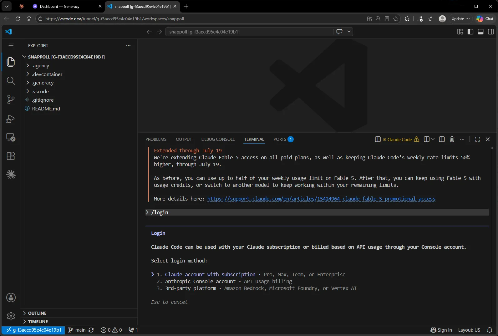 The /login flow asking for a login method: Claude account with subscription, Anthropic Console account, or a 3rd-party platform.